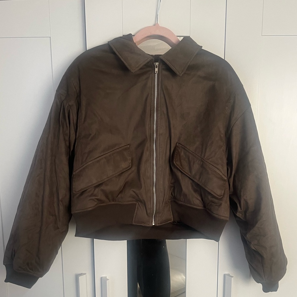 Cropped Suede Bomber Jacket